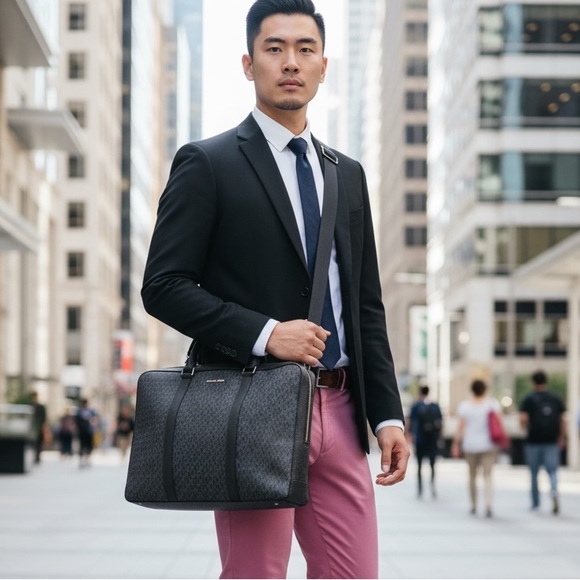 Michael Kors Navy Gray Monogram Business Unisex Briefcase